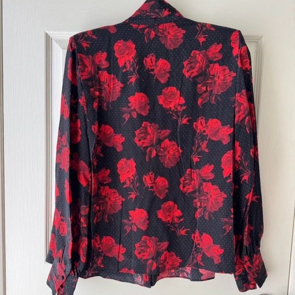 The Kooples Black w/ Red & White Floral Dot Print Silk Blouse Sz S NWT $365 - Picture 2 of 14